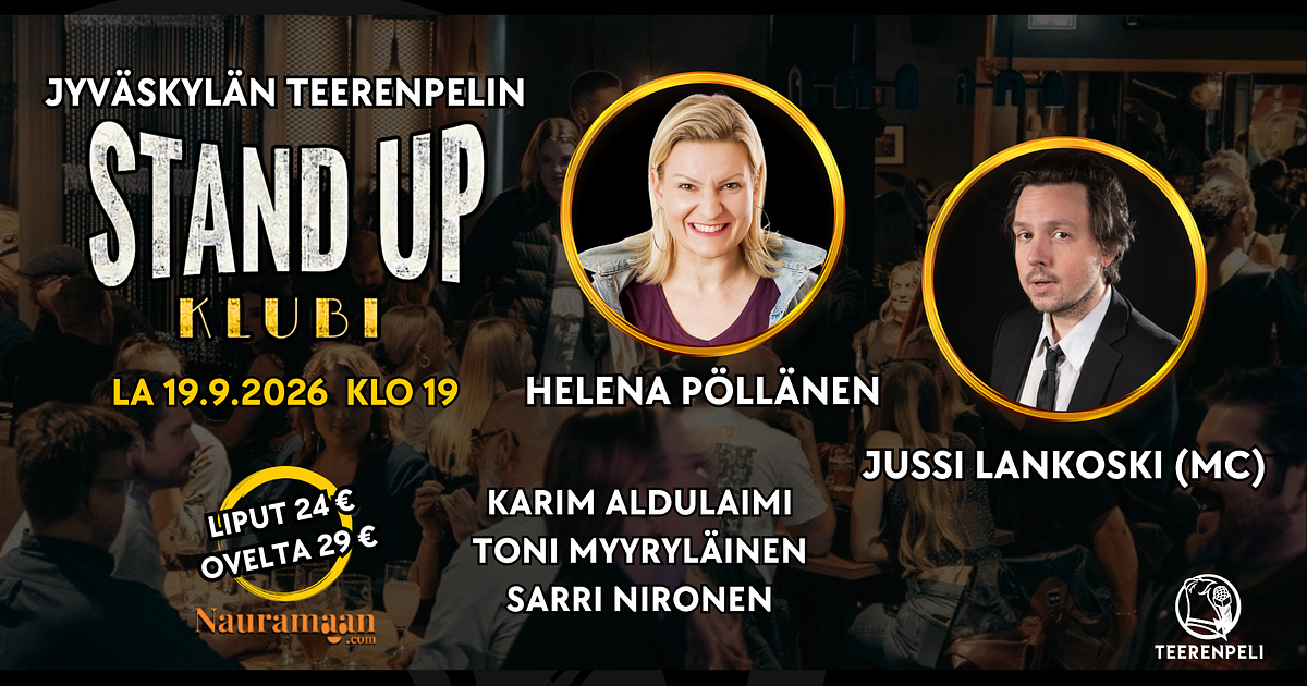 Jyväskylän Teerenpelin stand up -klubi 19.9. Helena Pöllänen, MC Jussi Lankoski - Menox - Jyvaskyla - Saturday 19 September 2026