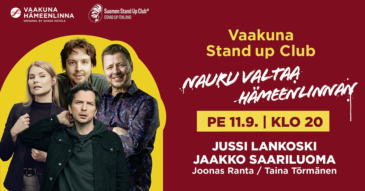Vaakuna Stand Up Hämeenlinna: 11.9.26 Lankoski, Saariluoma, Törmänen, Ranta - Menox - Hameenlinna - Friday 11 September 2026