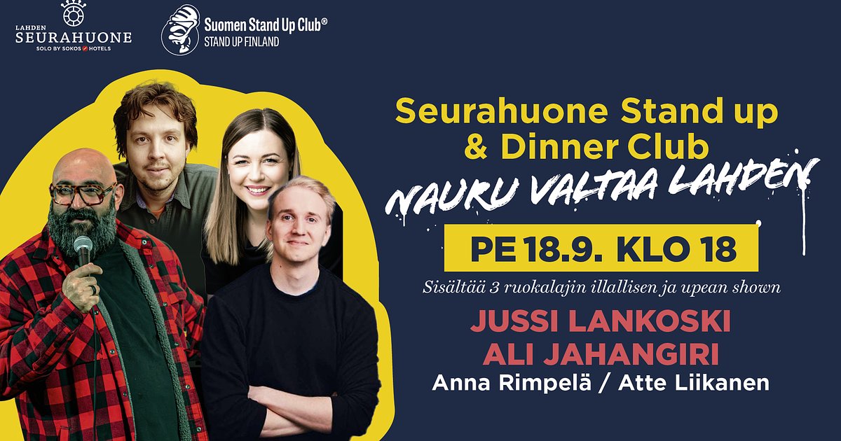 Seurahuone Lahti Stand Up & Dinner: 18.9. Jahangiri, Lankoski, Rimpelä, Liikanen - Menox - Lahti - Friday 18 September 2026