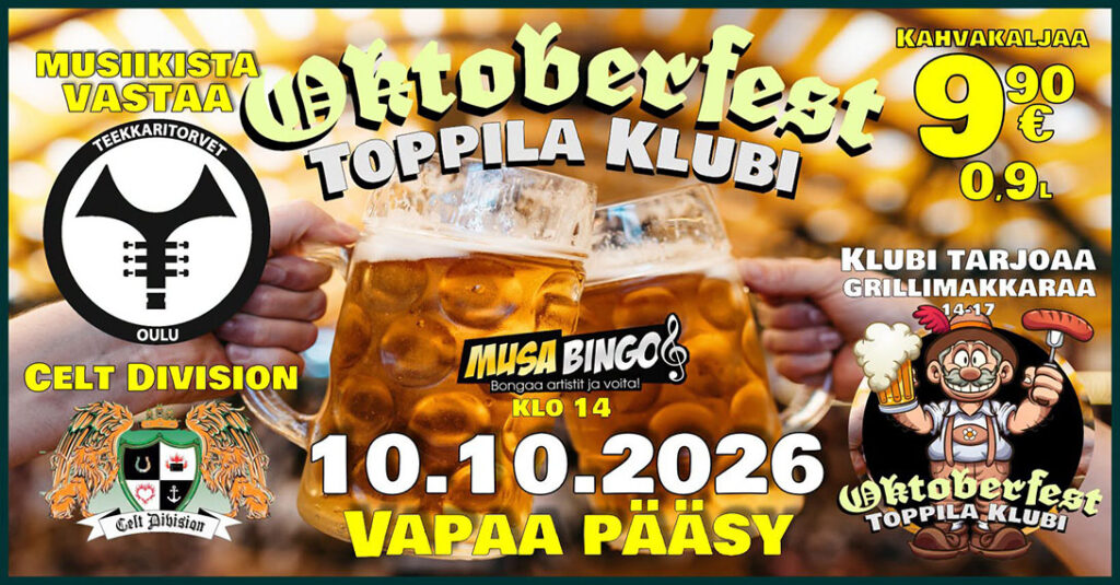 Klubin oktoberfest 2026 - Menox - Oulu - Saturday 10 October 2026